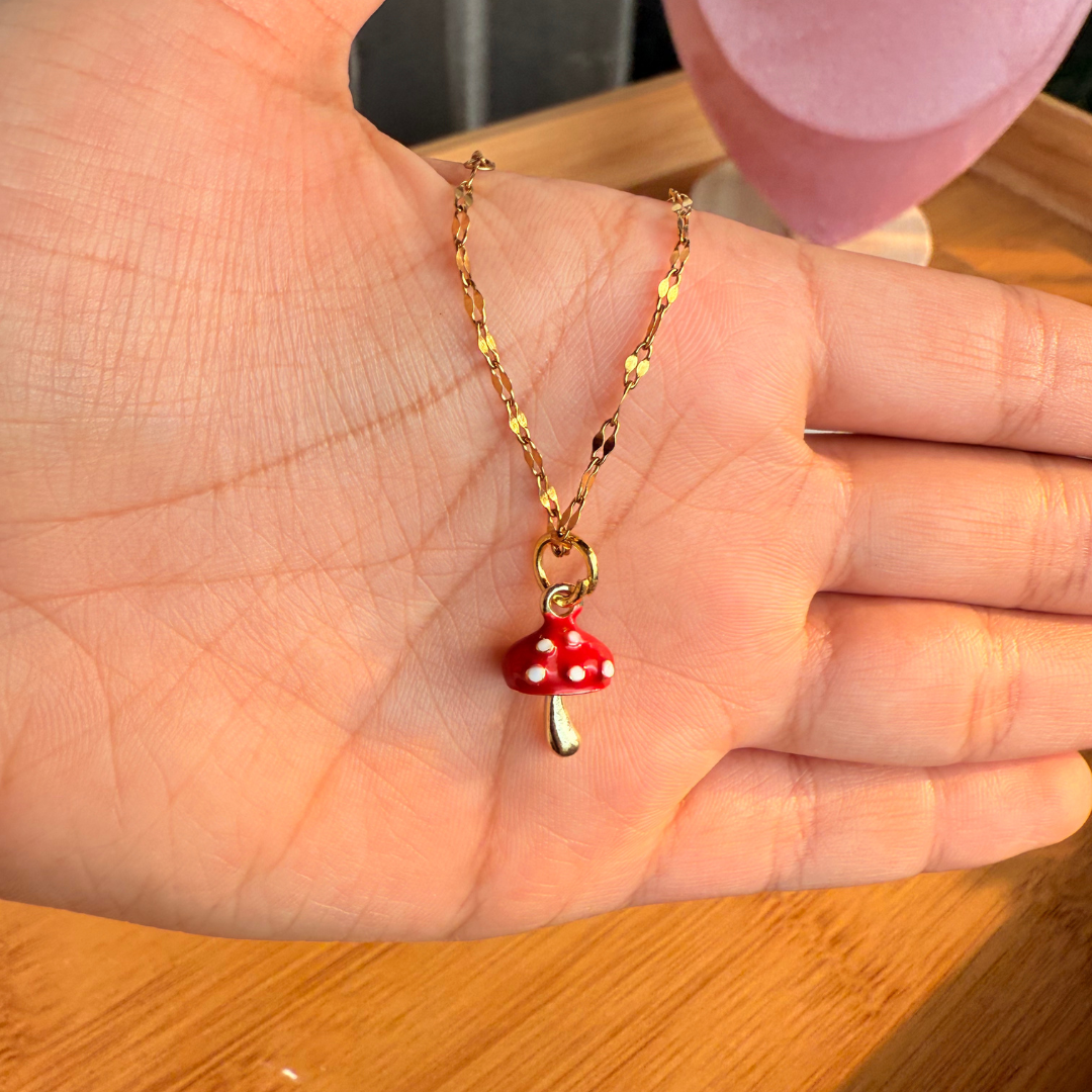 super cool red mushroom necklace
